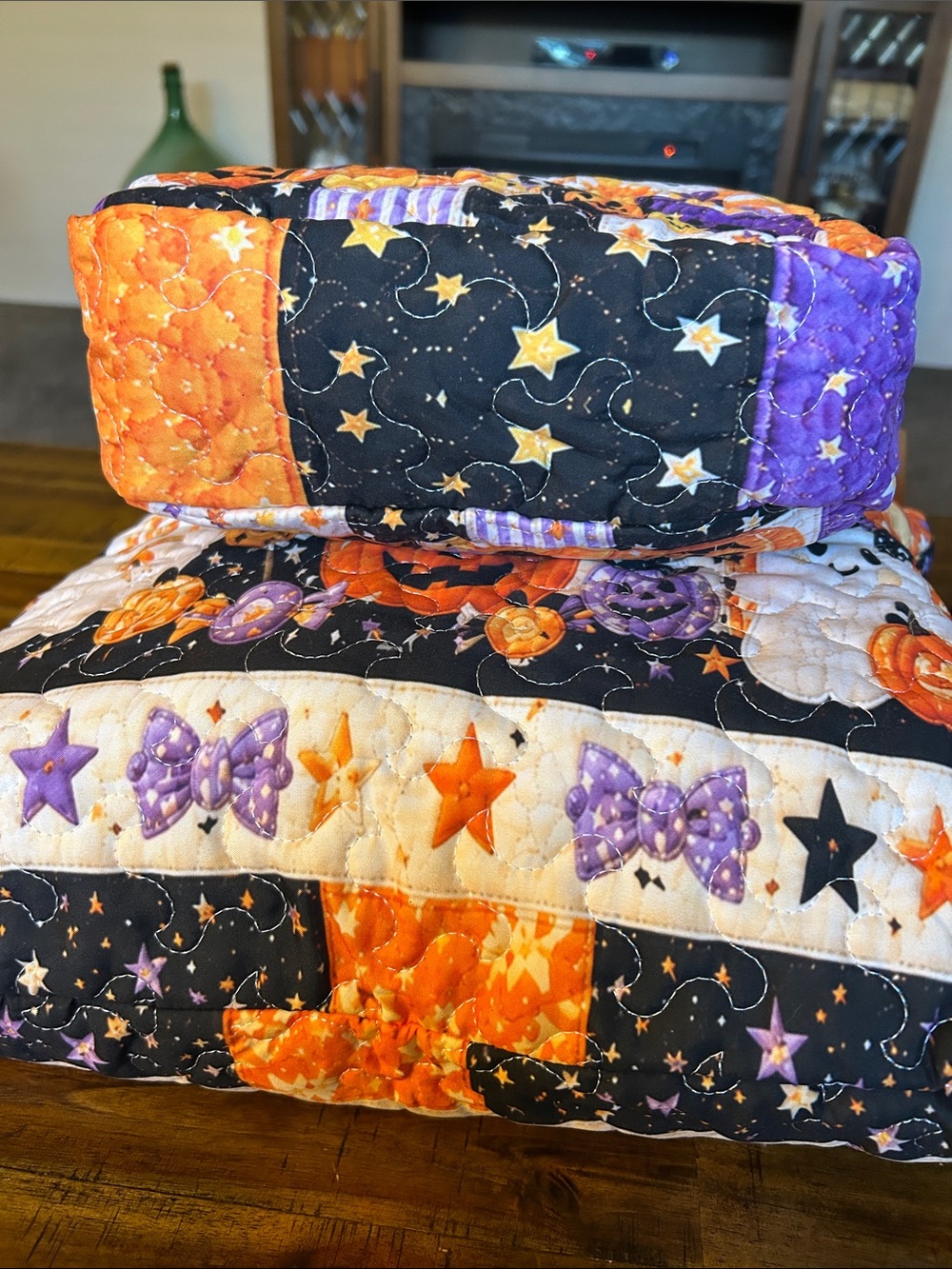 Quilted Halloween Tote & Cosmetic Bag in Halloween Colors | Orange & Purple - Picture 5 of 16